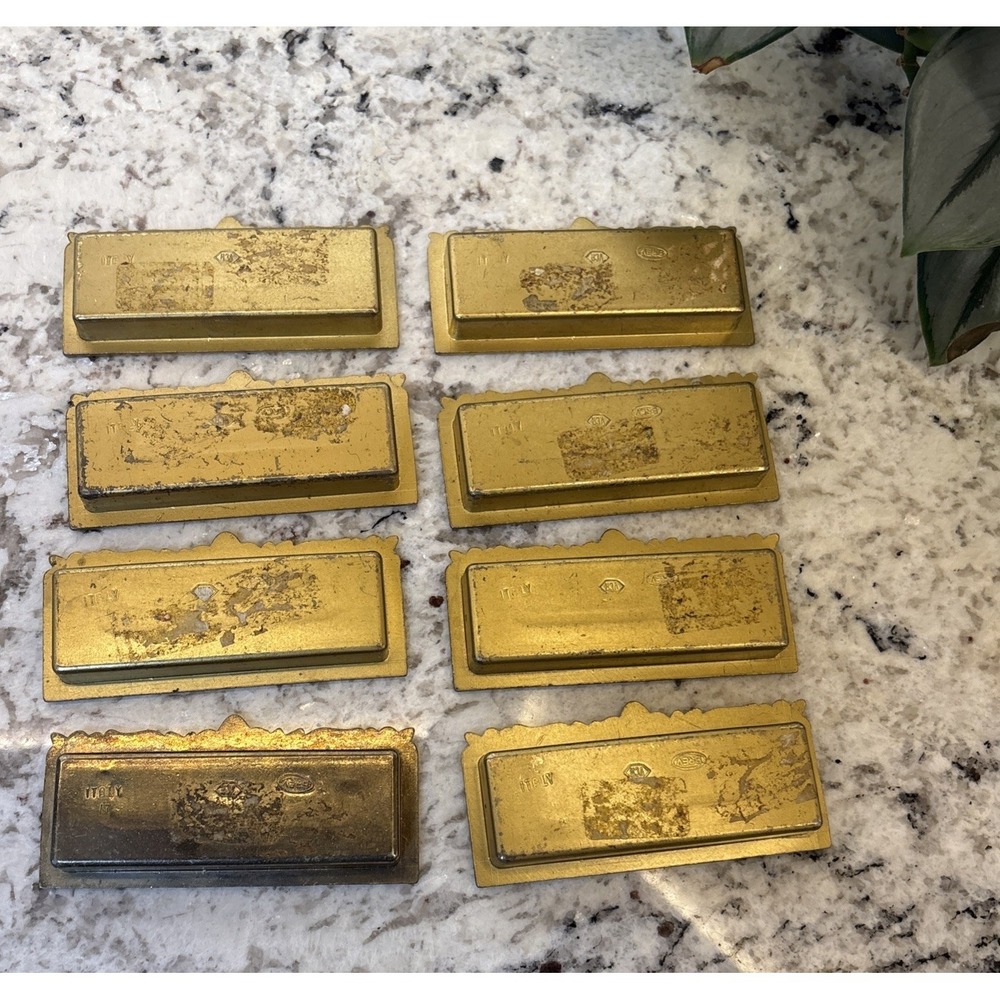 8 VTG Vcr Italy Brass Label Holder Drawer Pull French Provincial Rococo Hardware - Picture 4 of 16